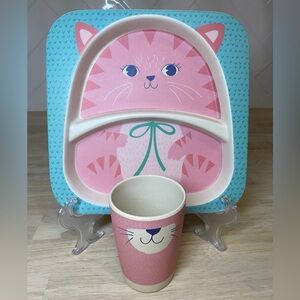 Buba Bamboo Kids' Cat Dinnerware Plate and Cup 100% Non-Toxic & BPA-Free